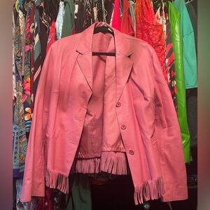 Pink Fringe Leather Jacket